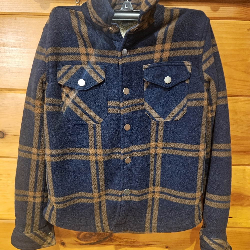 Boys Navy and Tan Plaid Jacket.